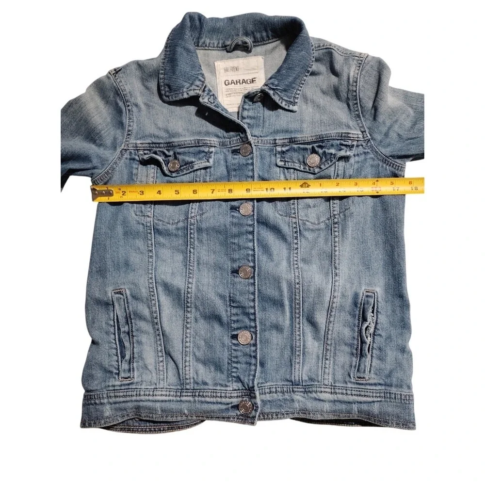 Garage Girlfriend Denim Jacket Womens Small Medium Wash Blue‎ Stretch Jean Coat